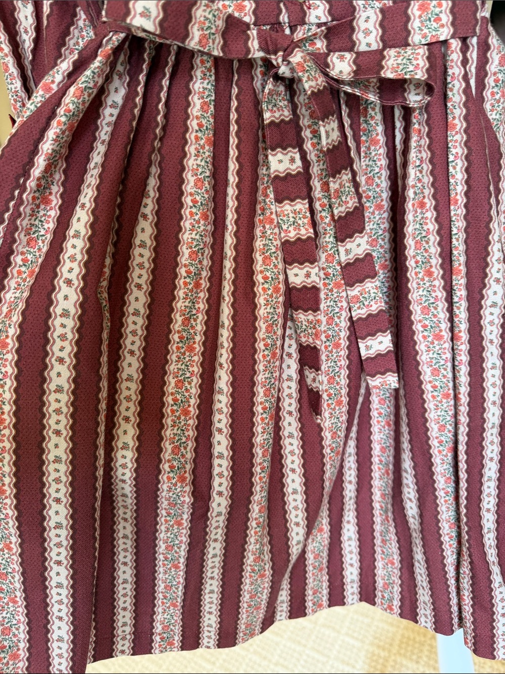 La Coqueta - Girls Burgundy Floral Striped Hand Smocked Dress - Size: 8Y - Picture 7 of 10